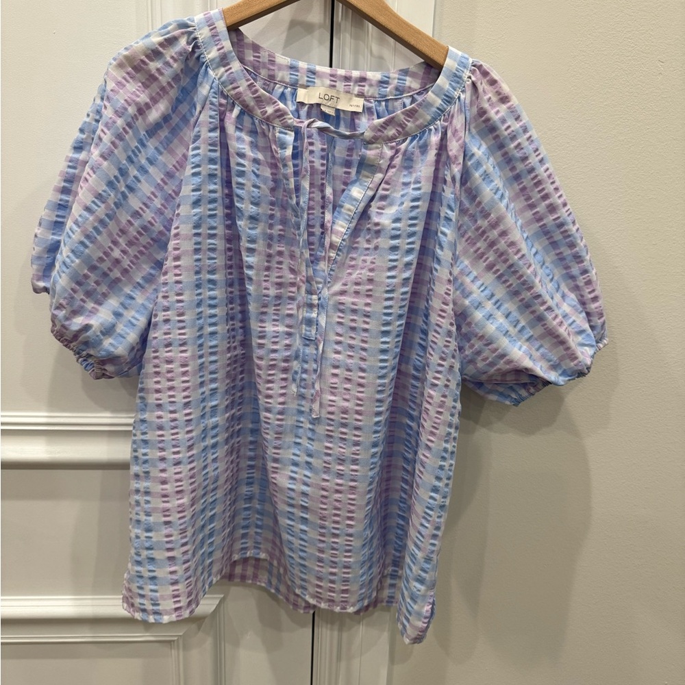 LOFT Women's Blue and Purple Stripe Blouse